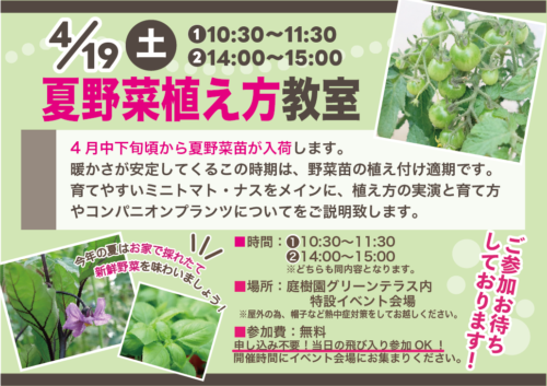 4月19日(土)は夏野菜植え方教室